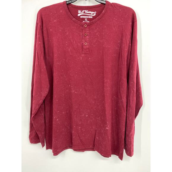 US Vintage Mens Maroon Burgundy Cotton Henley Long Sleeve Basic Shirt NEW Large - Picture 8 of 9